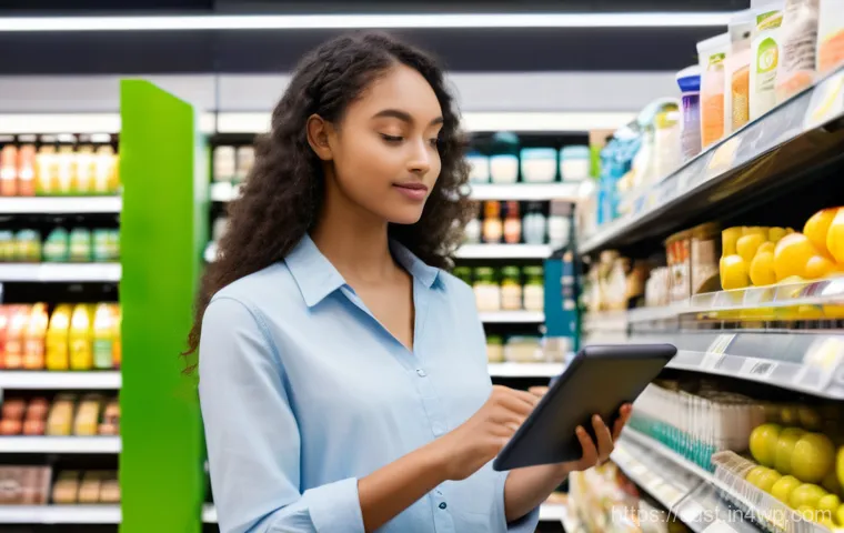 지속 가능한 소비를 위한 의사결정 지원 시스템 - **Prompt 1: Informed Sustainable Shopping Experience with DSS**
A diverse young woman, dressed i...