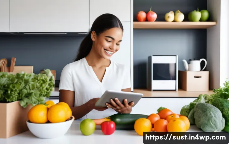 구독 서비스의 지속 가능성 분석 - A modern, cozy home office setting where a young professional woman is happily unpacking a weekly fr...
