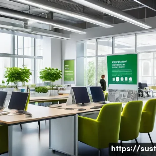 Home 32 지속 가능한 소비를 위한 글로벌 사례 연구 - A vibrant European Union public procurement office scene, showcasing officials selecting eco-friendl...