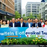 Home 18 지속 가능한 소비를 위한 글로벌 협력 사례 - A vibrant community event in a small city where local bank representatives and residents gather outd...