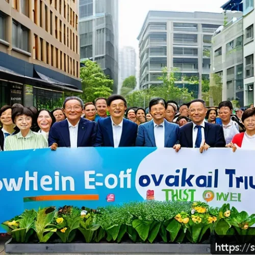 Home 30 지속 가능한 소비를 위한 글로벌 협력 사례 - A vibrant community event in a small city where local bank representatives and residents gather outd...