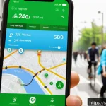 Home 23 지속 가능한 소비를 위한 앱 추천 - A vibrant smartphone screen displaying a carbon footprint tracking app interface, featuring real-tim...